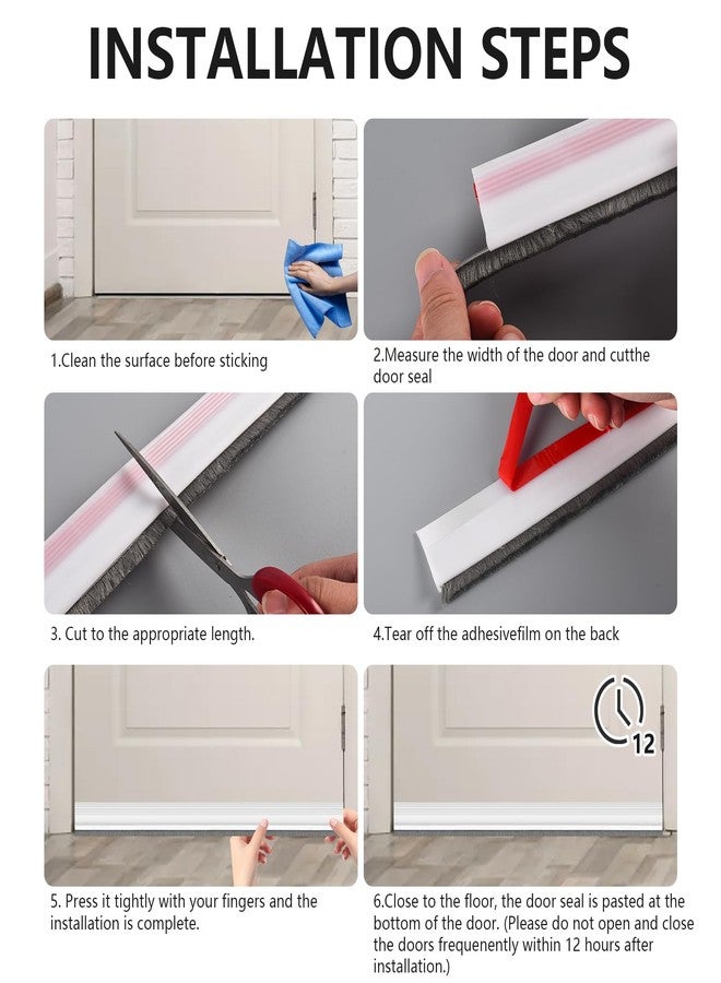 Funnytek Door Sweep Brush for Bottom of Door, 39'' Self Adhesive Silicone Under Door Draft Stopper Brush Soundproof Door Gap Filler Bottom Seal for Exterior & Interior Doors Dust Blocker Noise Stopper (White) - Image 5